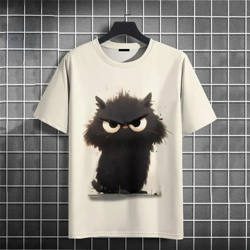 3D Printed Cat T-Shirt for Men - Funny Animal Pattern Summer Tee
