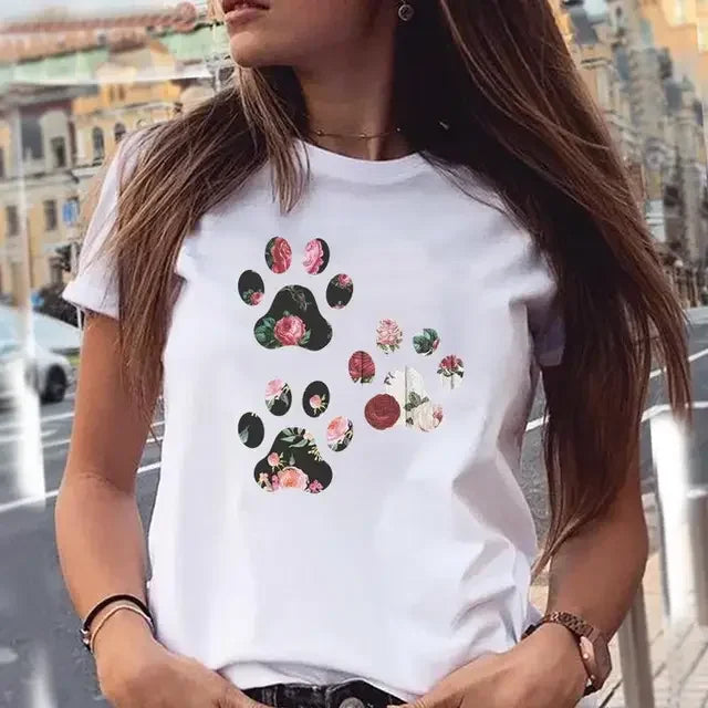 Dog Paw Print Women's T-Shirt - 90s Style Graphic Tee
