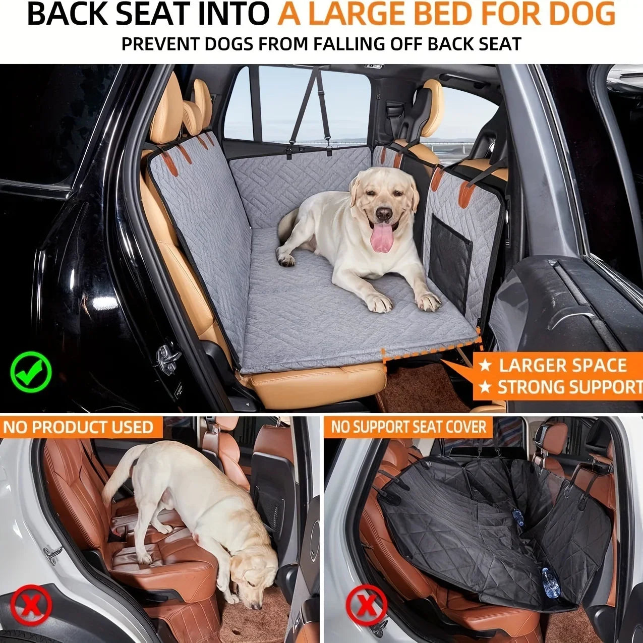 Dog Car Seat Cover - Waterproof Hammock for Back Seat