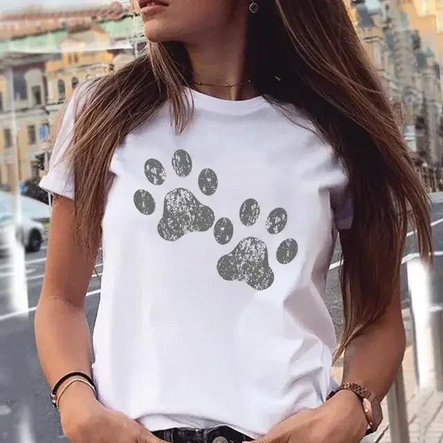 Dog Paw Print Women's T-Shirt - 90s Style Graphic Tee