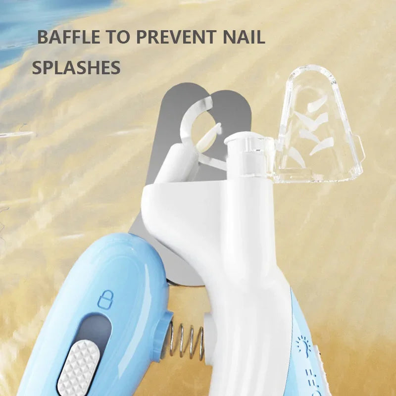 Nail care tool with baffle to prevent nail splashes on a beige background