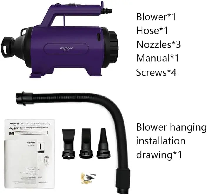 Pet grooming dryer kit with multiple attachments and tools