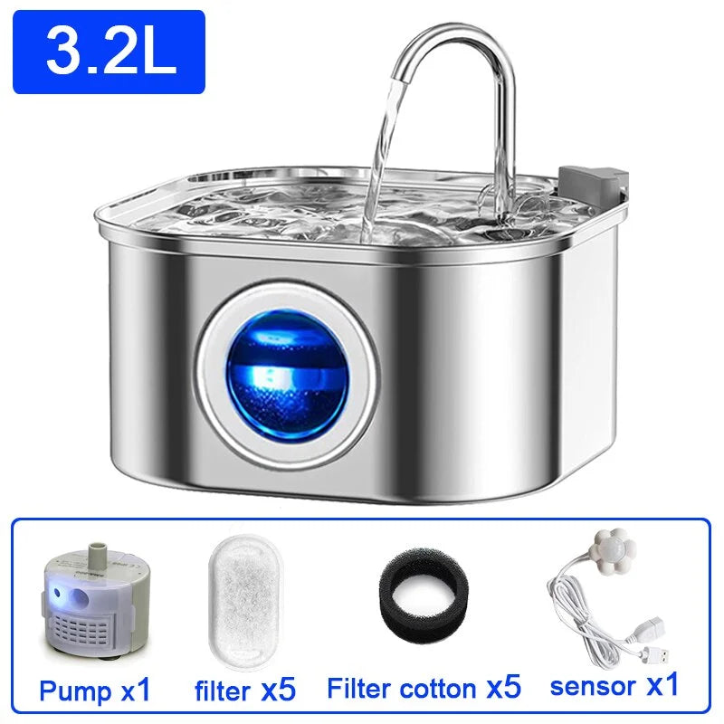 Cat Water Fountain 3.2L - Stainless Steel Automatic Dispenser