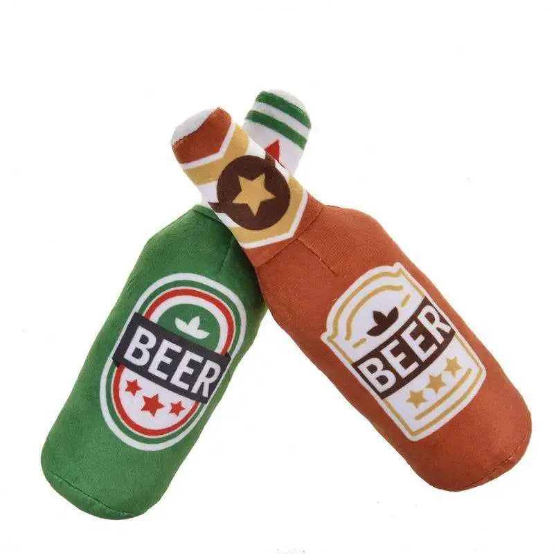 Beer Bottle Plush Dog Toy - Squeaky Bite-Resistant Chew Toy