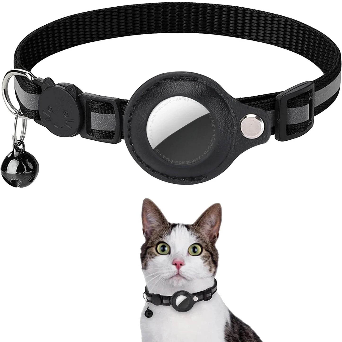 Airtag cat collar adjustable footprint print pet safety reflective necklace with Bell for anti lost with AIRTAG holder accessory