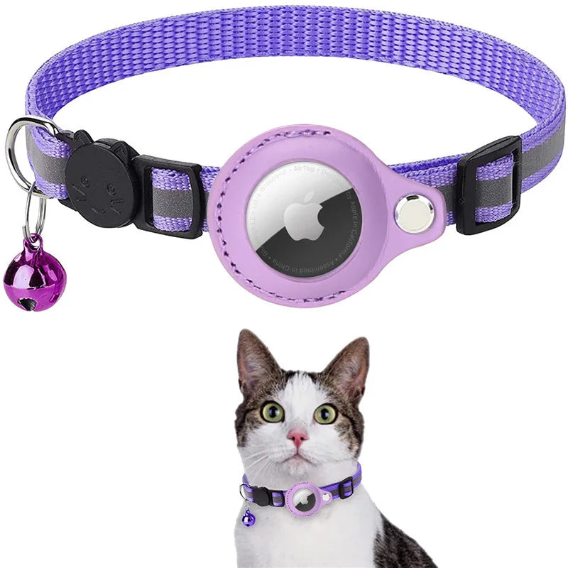 Cat AirTag Holder Collar - Breakaway Reflective Collar with Bell