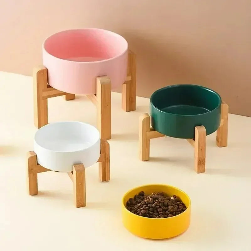 Elevated Dog Bowl - Ceramic with Wooden Stand