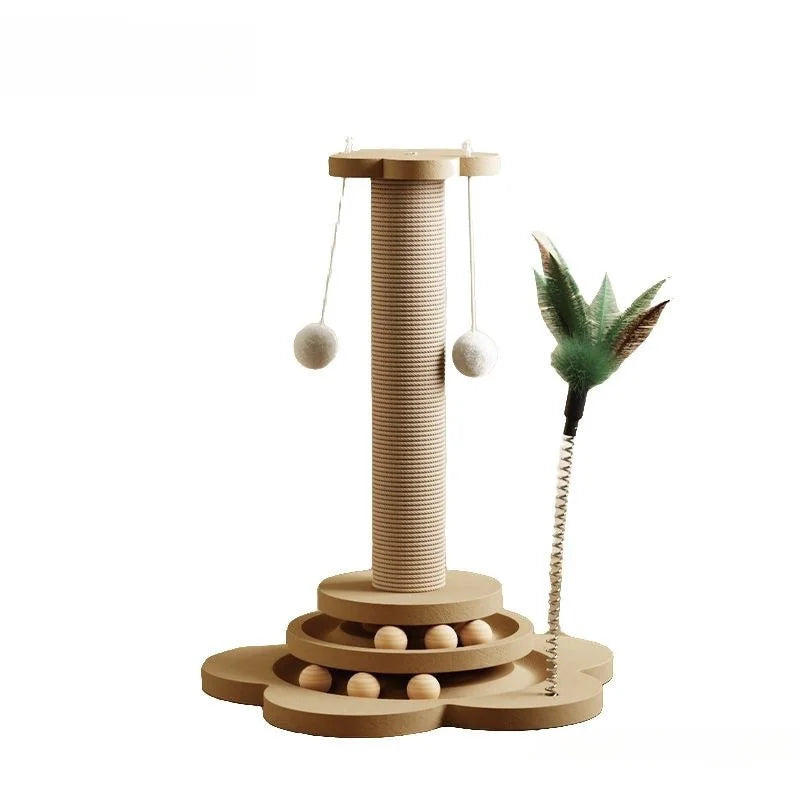 Wooden Cat Turntable Toy - Interactive Sisal Scratching Board with Balls