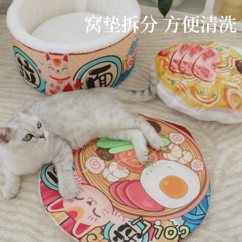Pet Instant Noodle Cat Bed - Warm Plush Nest for Cats & Small Dogs