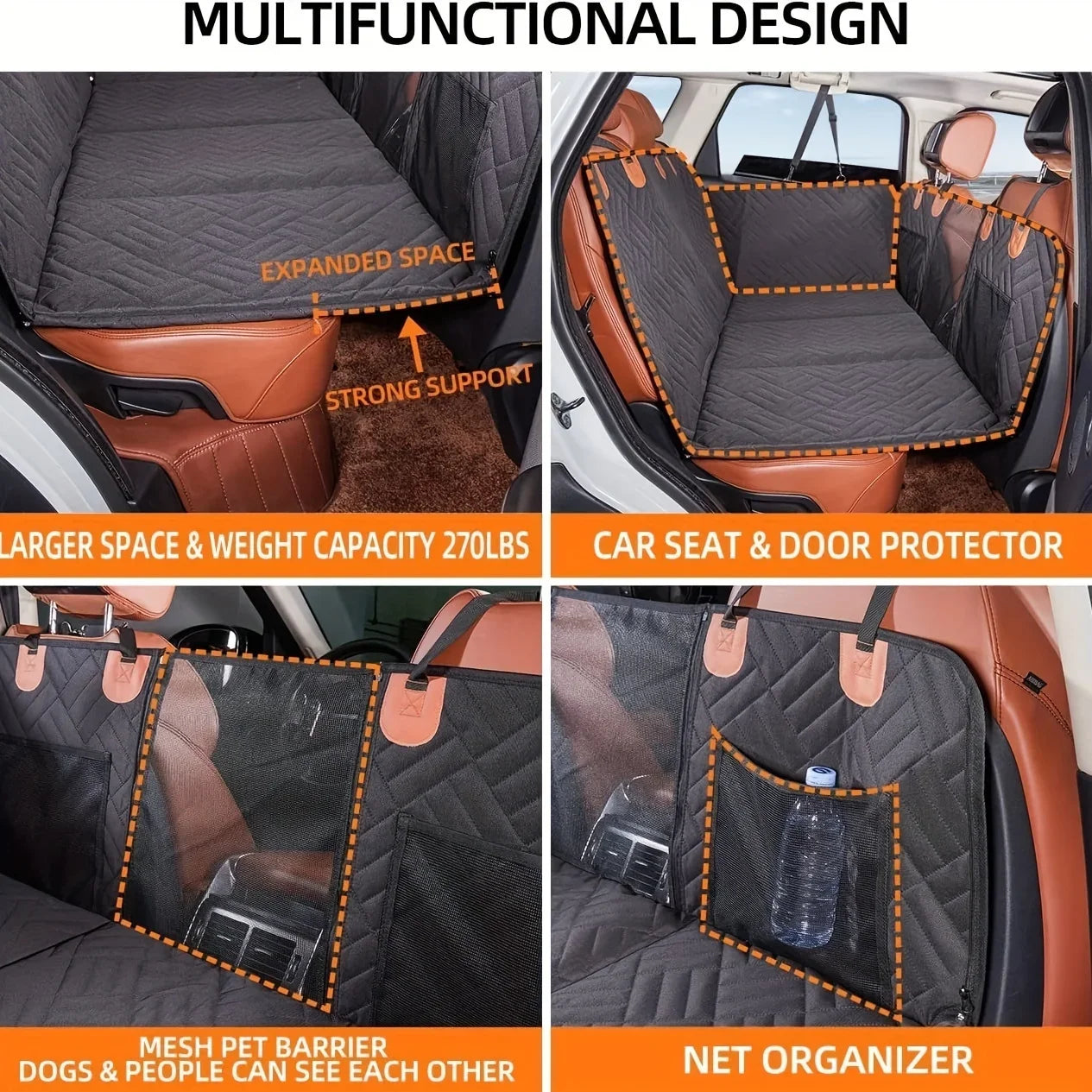 Dog Car Seat Cover - Waterproof Hammock for Back Seat