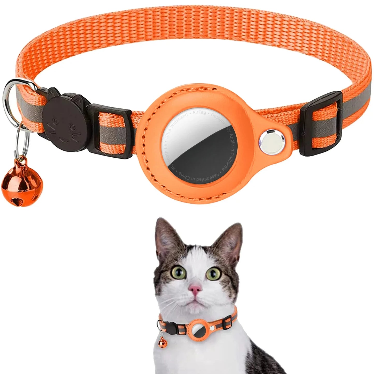 Airtag cat collar adjustable footprint print pet safety reflective necklace with Bell for anti lost with AIRTAG holder accessory