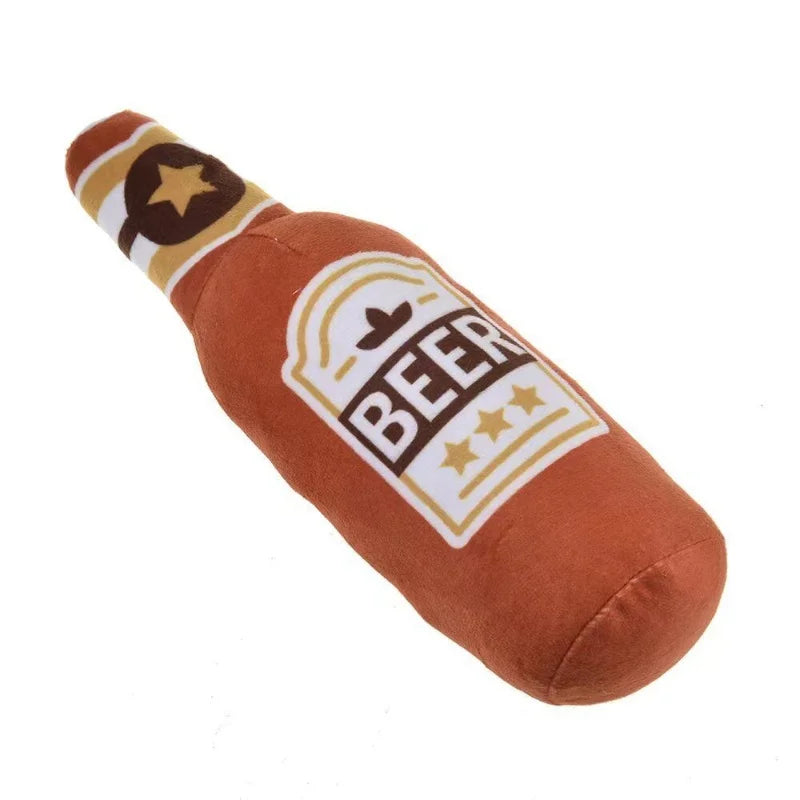 Beer Bottle Plush Dog Toy - Squeaky Bite-Resistant Chew Toy