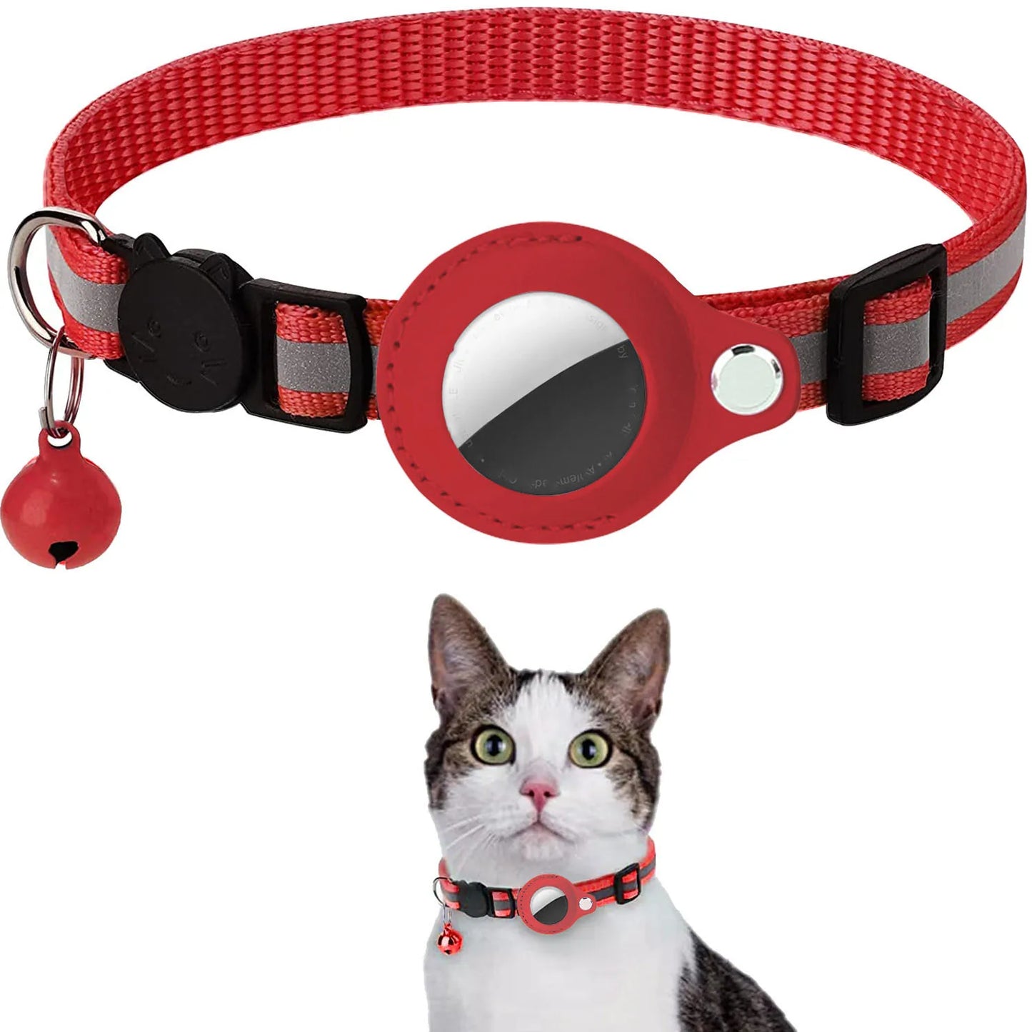 Cat AirTag Holder Collar - Breakaway Reflective Collar with Bell