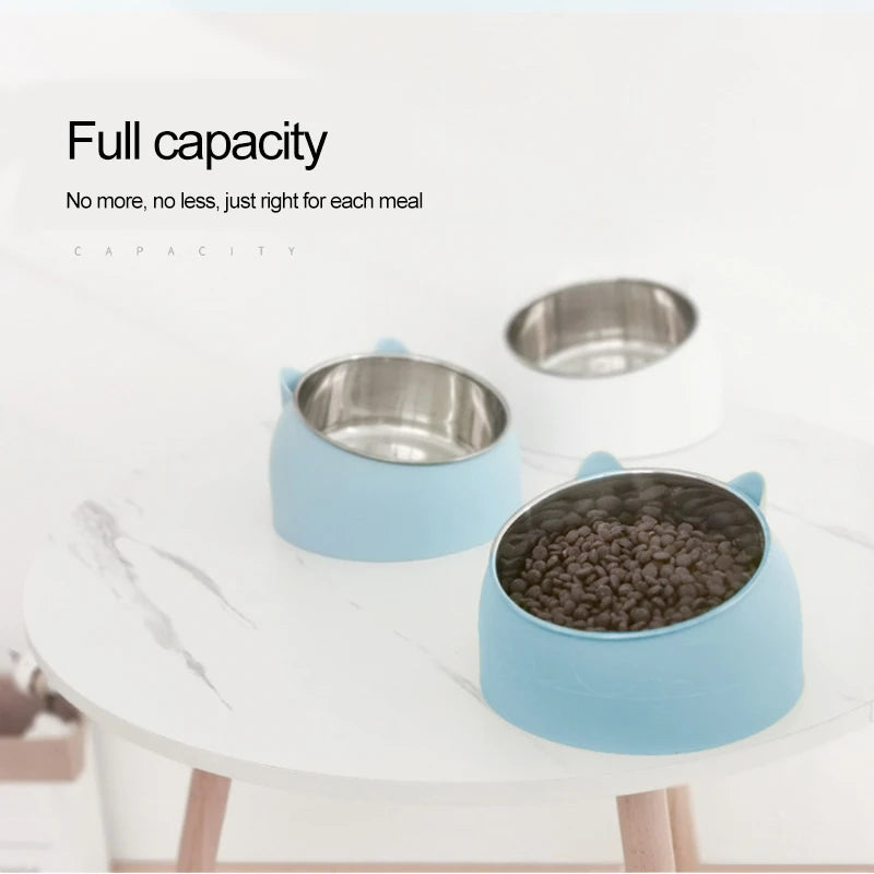 Cat Food Bowl - Stainless Steel Inclined Feeder
