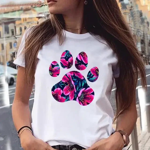 Dog Paw Print Women's T-Shirt - 90s Style Graphic Tee