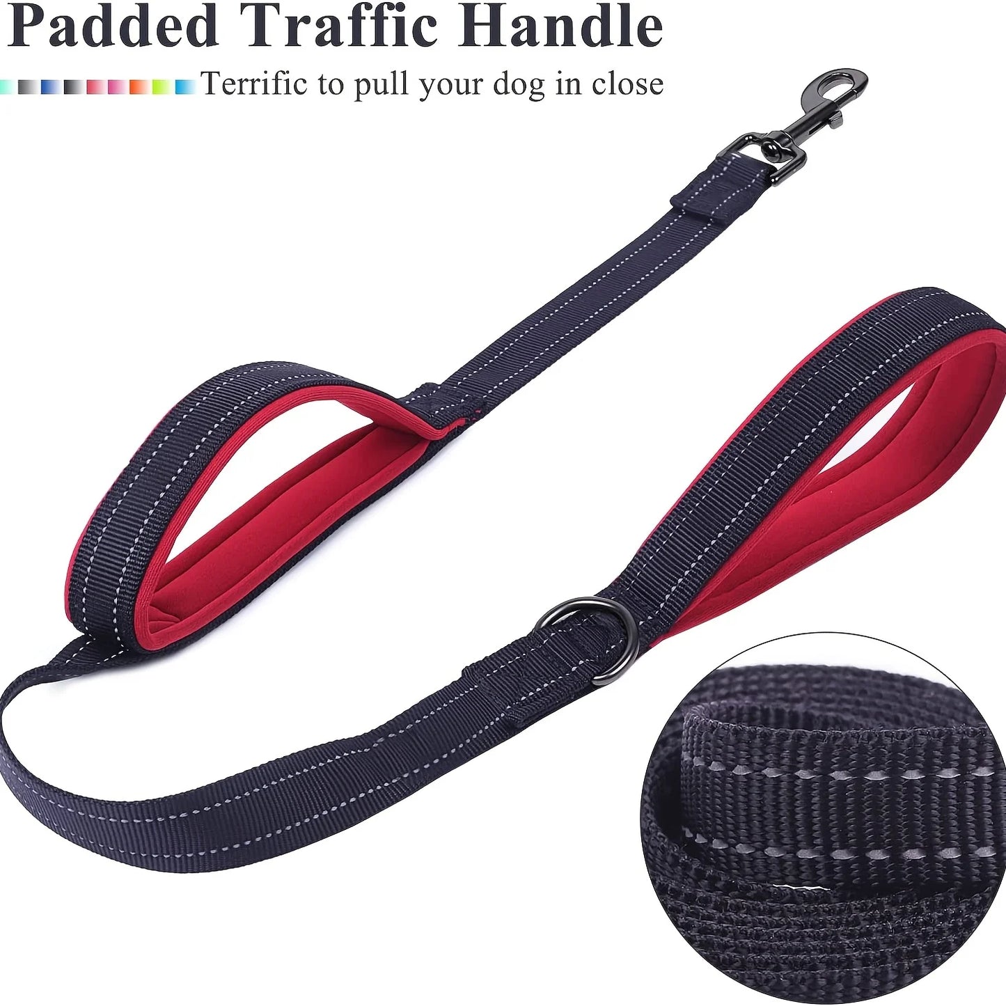 Double Handle Reflective Dog Leash - Heavy Duty for Large Dogs