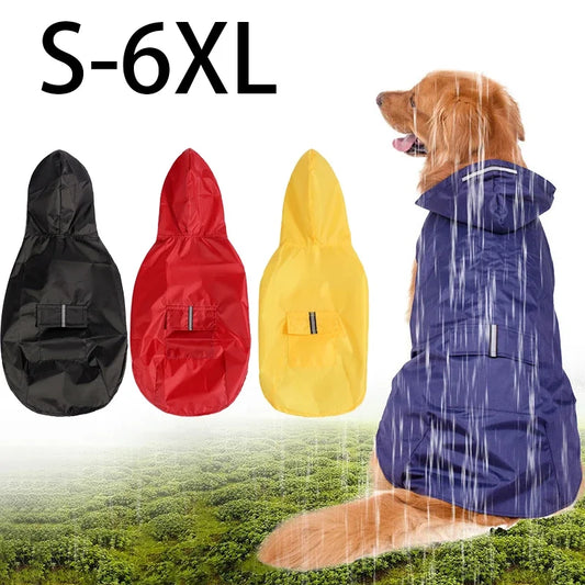 Waterproof dog raincoat hoodie jacket with reflective stripe for outdoor wear