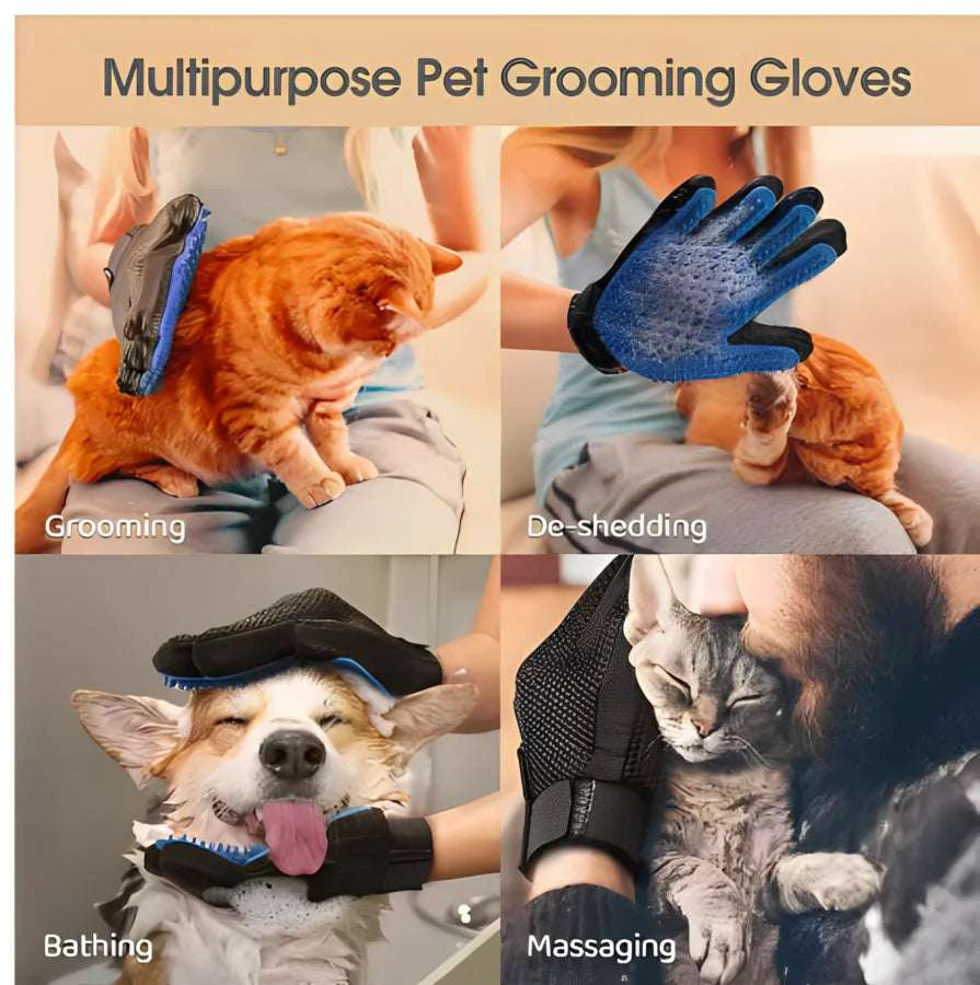 Pet Grooming Glove - Deshedding & Massage Brush for Dogs & Cats