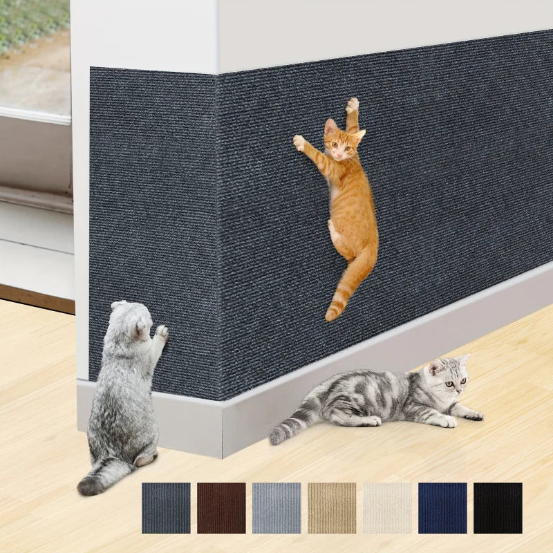 Self-adhesive cat scratching mat protecting sofa from claw damage