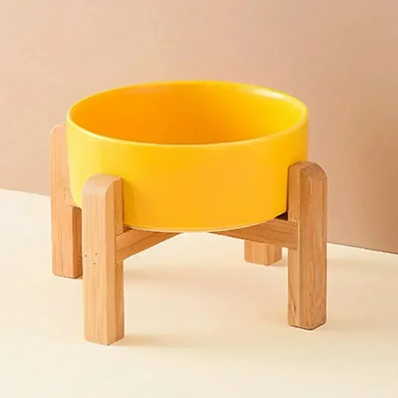 Ceramic elevated dog bowl with wooden stand for large dogs