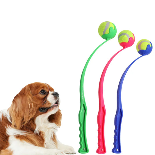 Hand-held dog ball launcher for fetch training and play