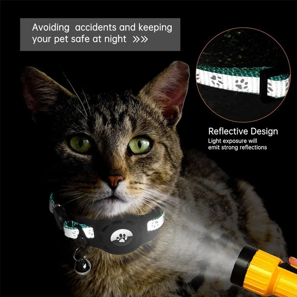 AirTag Cat Collar with Bells, Safety Buckle Cats Collar with Airtag Holder, Anti-Lost Cat Collars for Girl Boy Cats Kitty Puppy