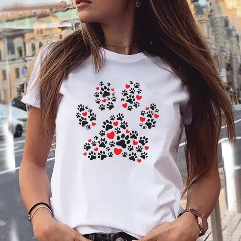 Dog Paw Print Women's T-Shirt - 90s Style Graphic Tee