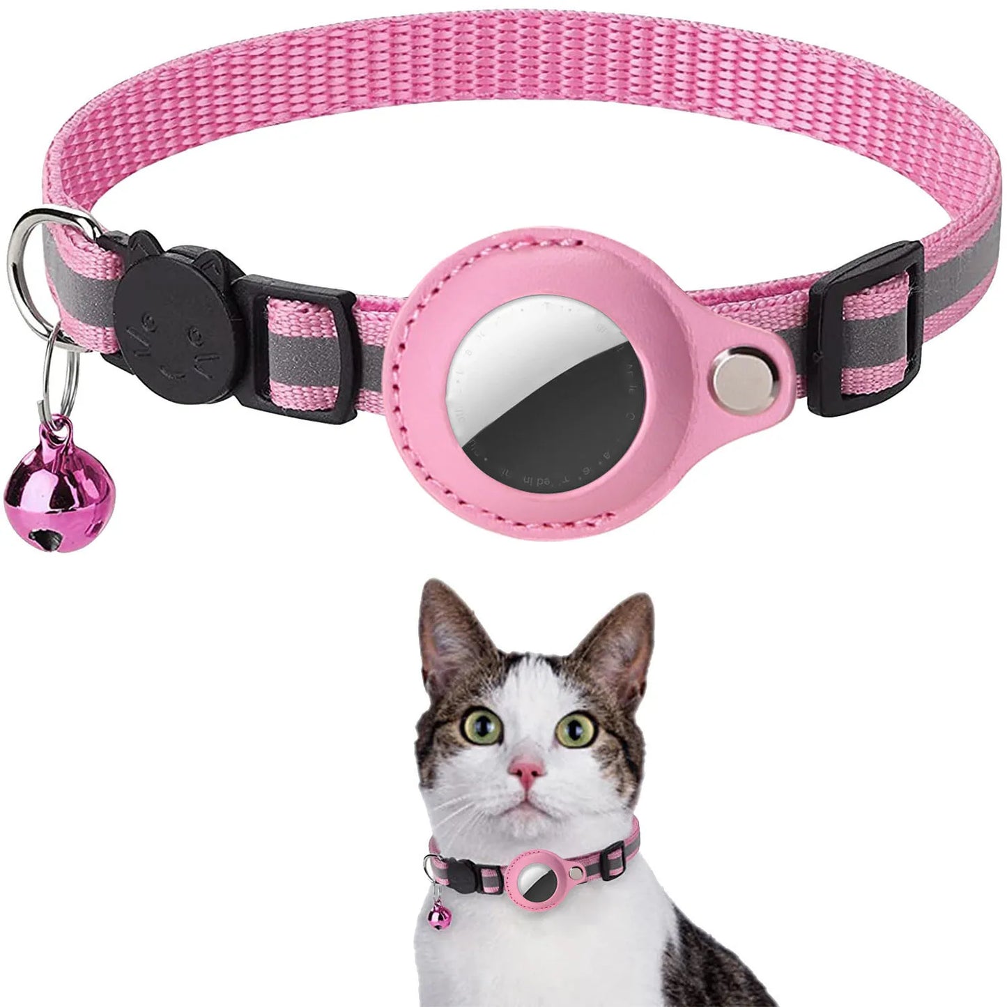 Cat AirTag Holder Collar - Breakaway Reflective Collar with Bell