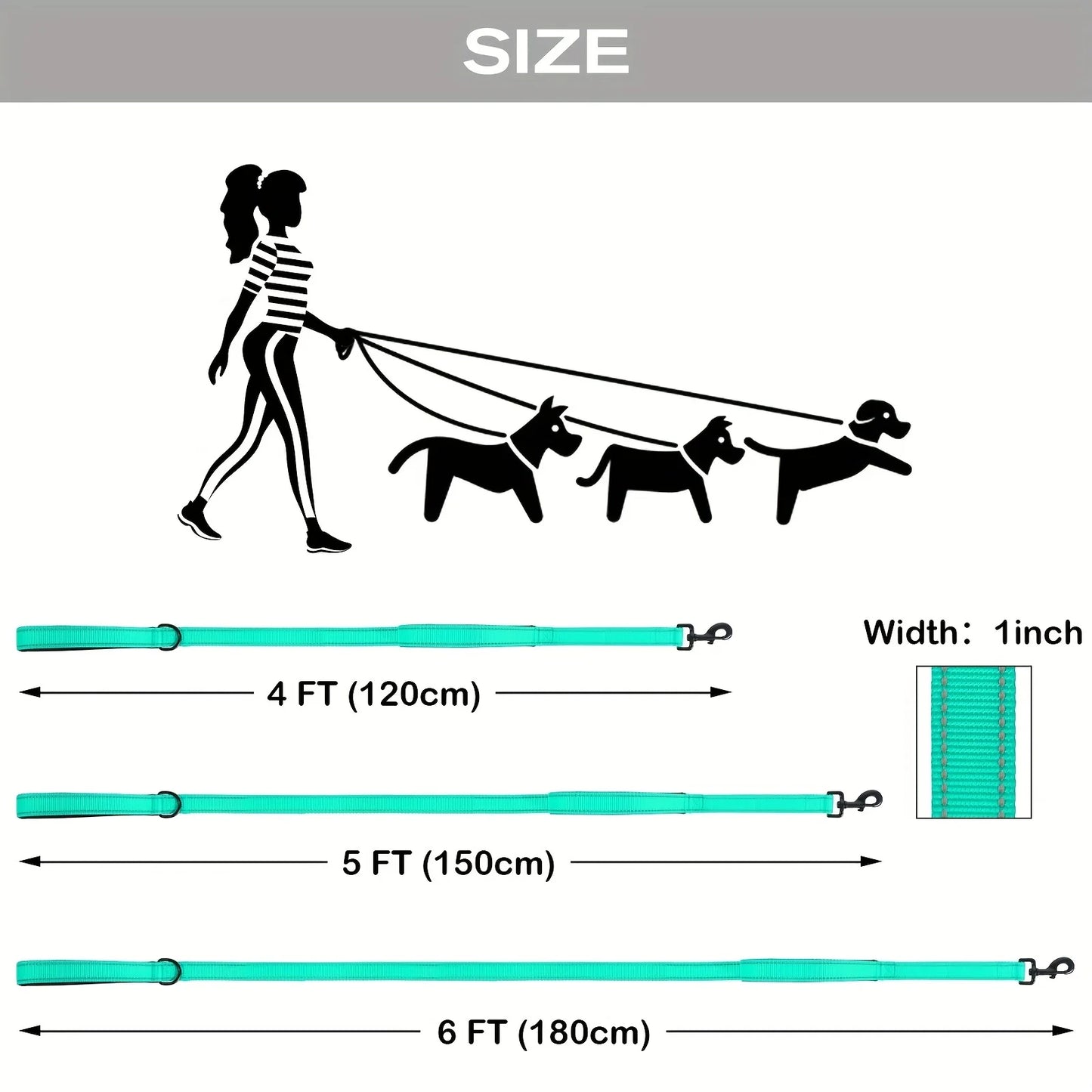 Double Handle Reflective Dog Leash - Heavy Duty for Large Dogs