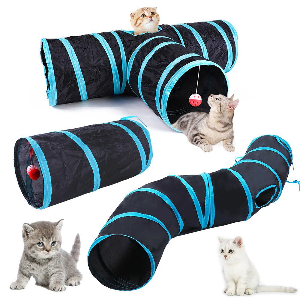 Foldable cat tunnel toy for interactive play and exercise