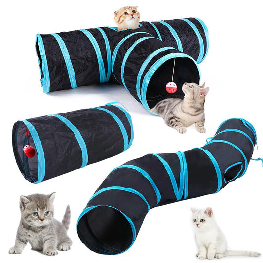 Foldable cat tunnel toy for interactive play and exercise