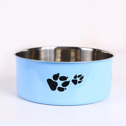 Stainless steel pet food bowl with cute cartoon pattern design