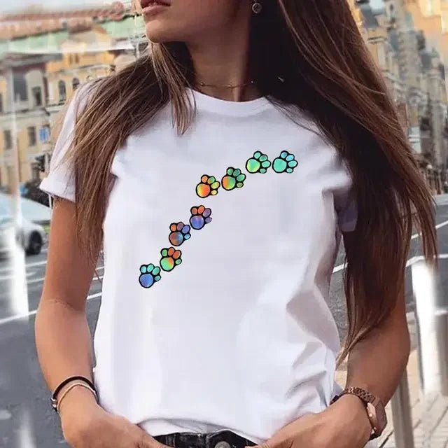 Dog Paw Print Women's T-Shirt - 90s Style Graphic Tee