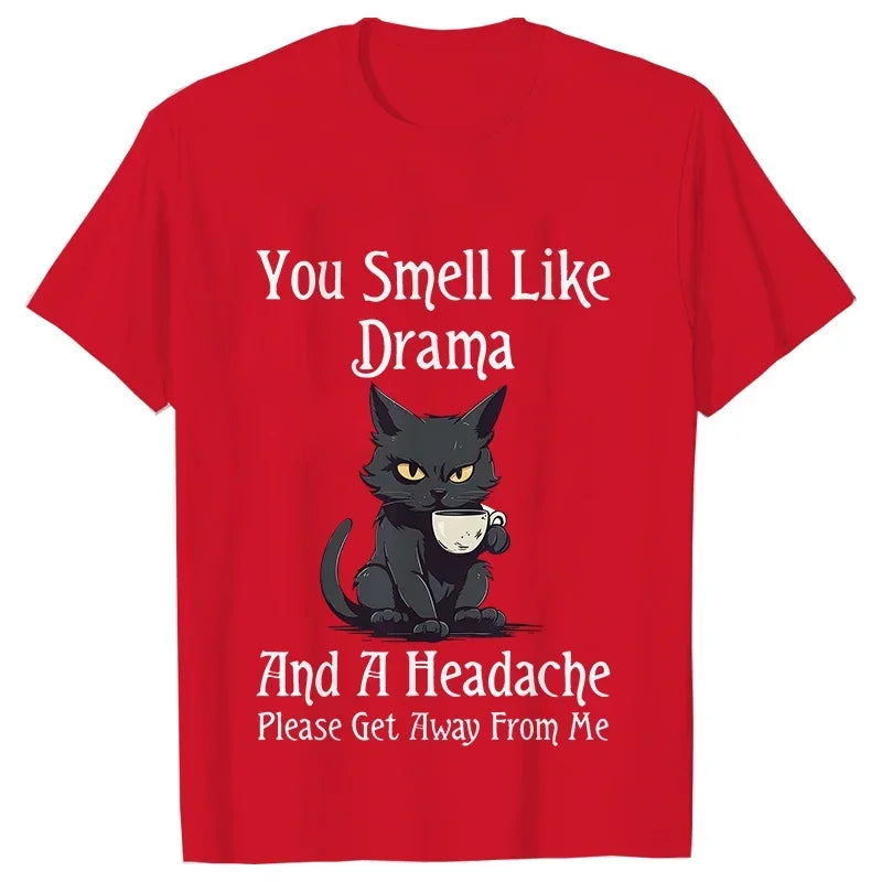 Cat Coffee T-Shirt - You Smell Like Drama Print for Cat Moms
