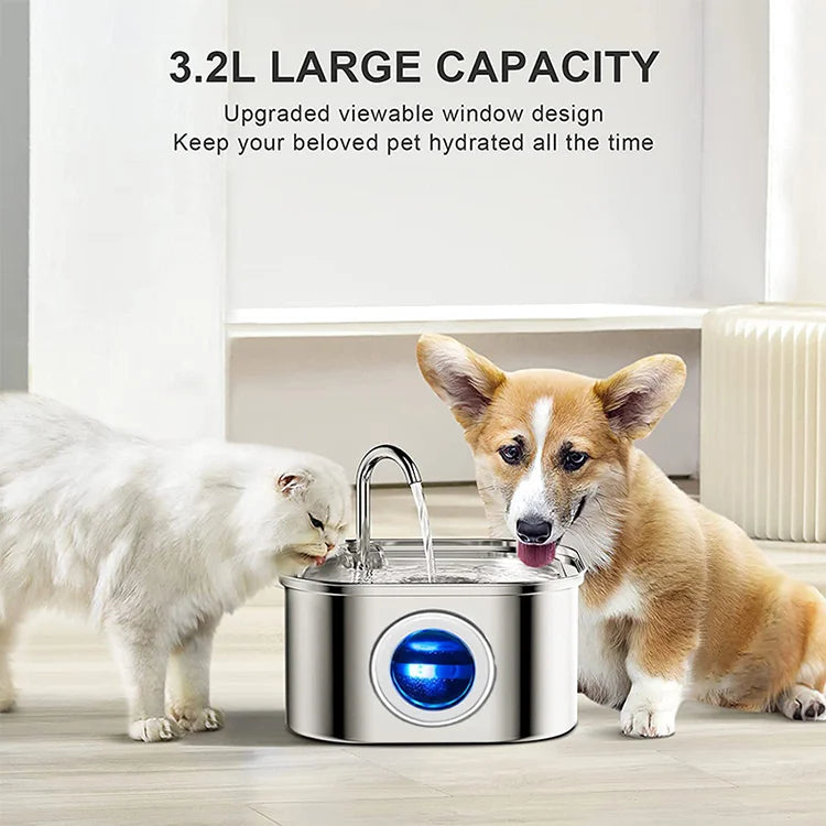 Cat Water Fountain 3.2L - Stainless Steel Automatic Dispenser
