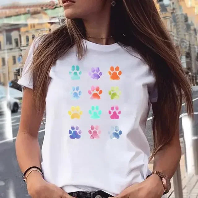 Dog Paw Print Women's T-Shirt - 90s Style Graphic Tee
