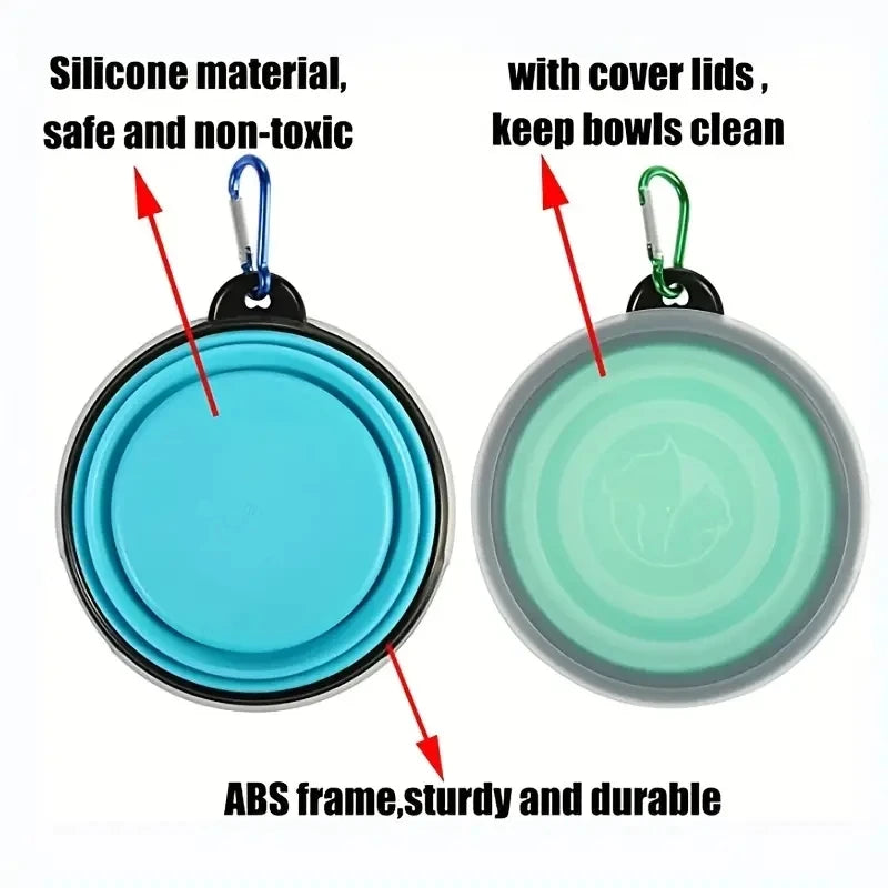 2 Pack Portable Collapsible Dog Bowl with Cover - Travel Pet Bowls