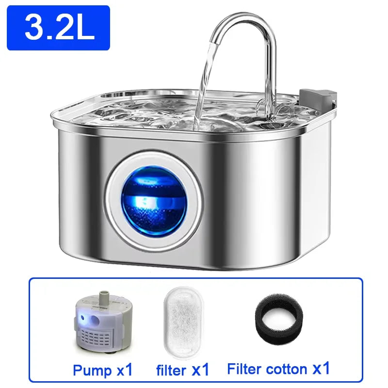 Cat Water Fountain 3.2L - Stainless Steel Automatic Dispenser