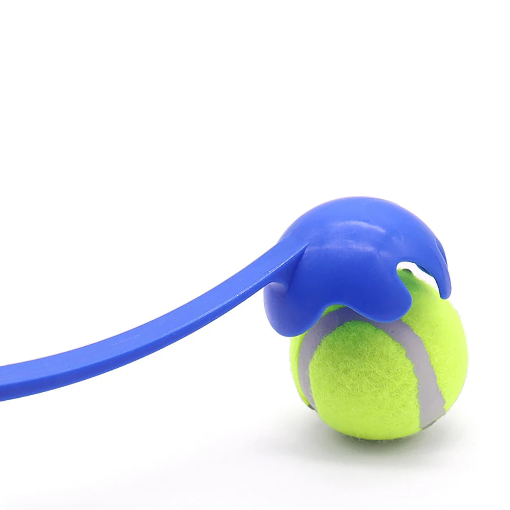 Tennis ball with a blue handle on a white background