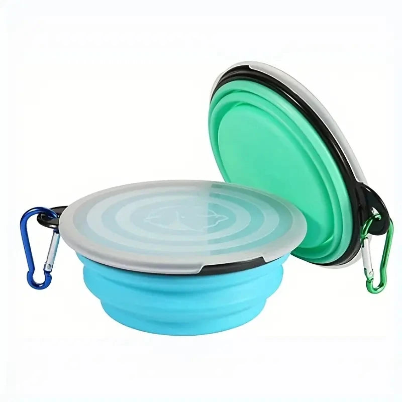 2 Pack Portable Collapsible Dog Bowl with Cover - Travel Pet Bowls