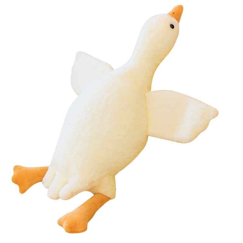 Plush toy shaped like a goose on a white background