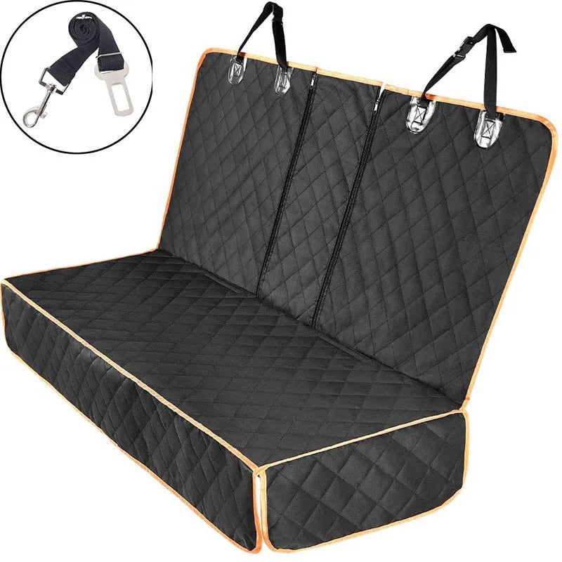 Black car seat cover with straps on a white background