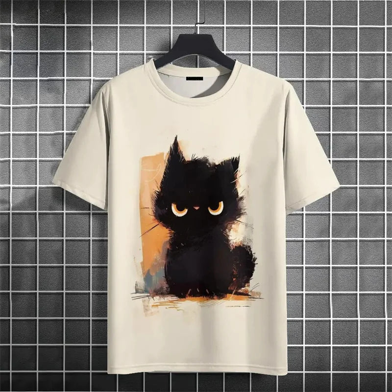 3D Printed Cat T-Shirt for Men - Funny Animal Pattern Summer Tee