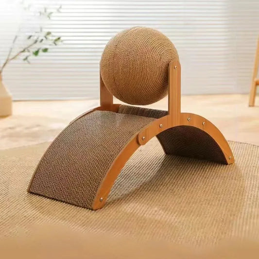2 In 1 Cat Scratching Ball Wooden Cat Scratcher Sisal Scratch Board Wear-Resistant Grinding Paw Toy Solid Wood Scraper for Cats