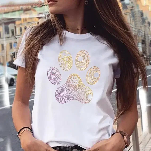 Dog Paw Print Women's T-Shirt - 90s Style Graphic Tee