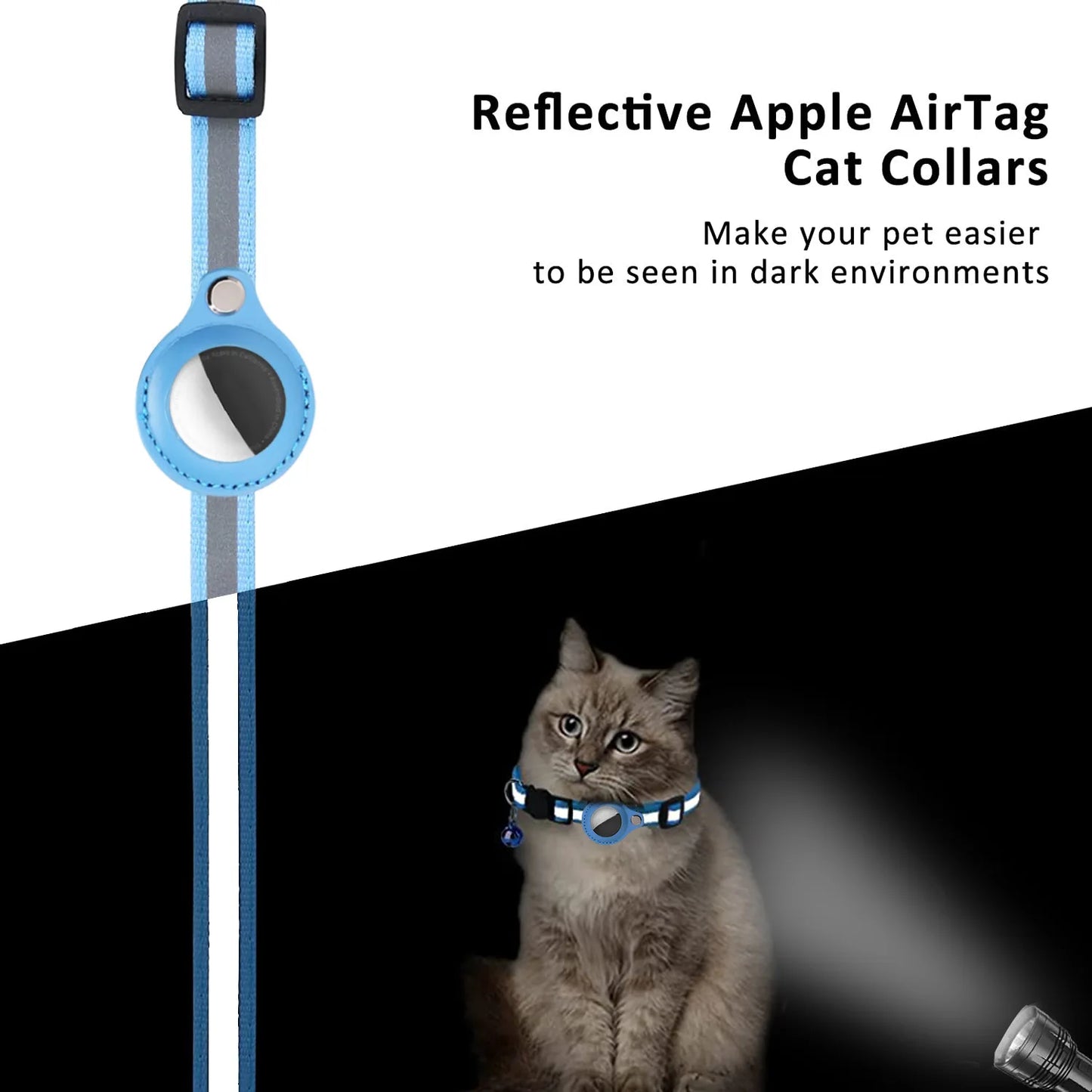 Cat AirTag Holder Collar - Breakaway Reflective Collar with Bell
