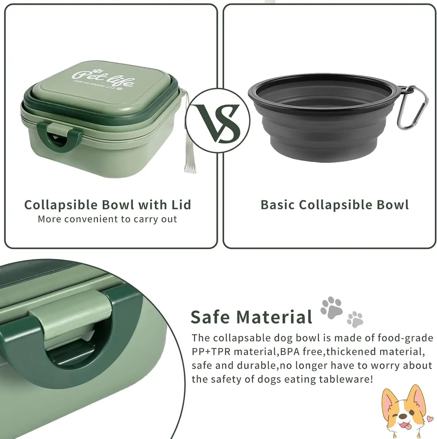 Collapsible Dog Water Bowl - Portable Travel Pet Feeder with Lid