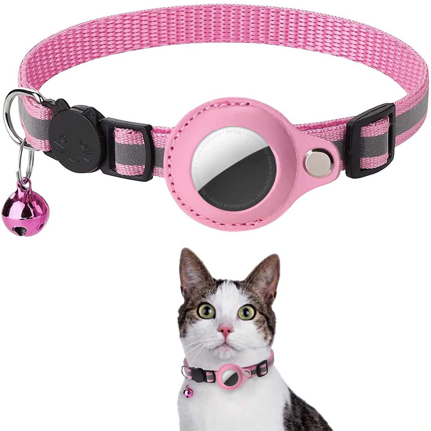 Airtag cat collar adjustable footprint print pet safety reflective necklace with Bell for anti lost with AIRTAG holder accessory