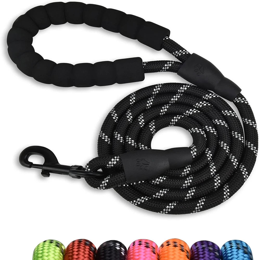 Reflective dog leash 2M padded handle for safe night walking
