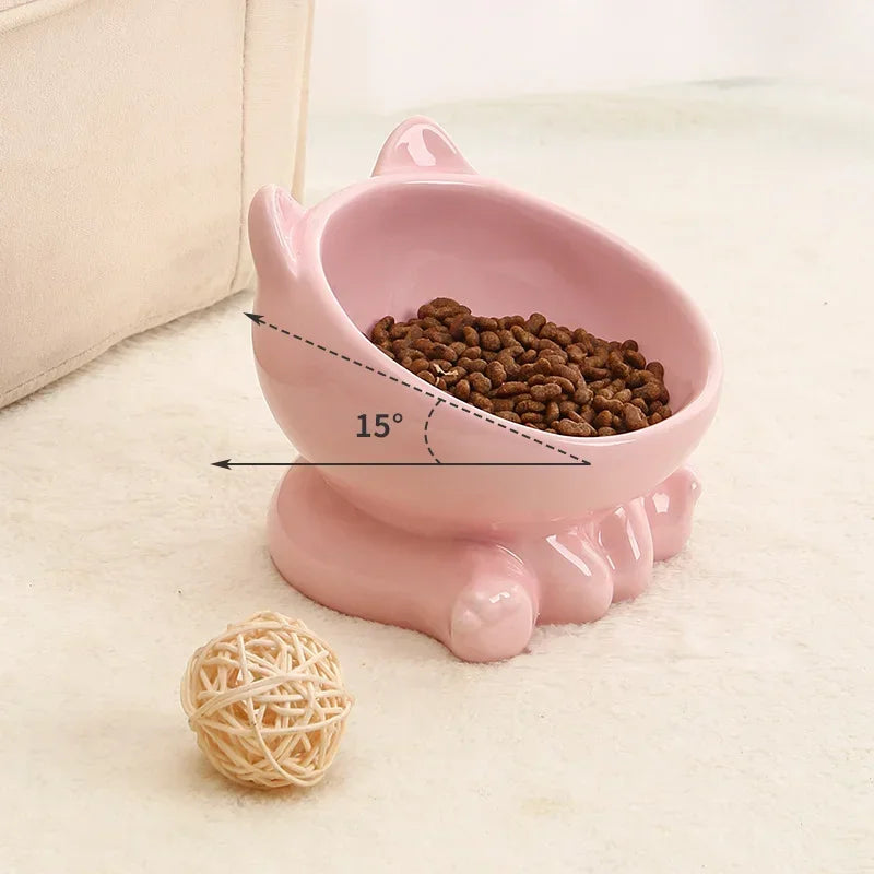 Ceramic Pet Bowl - Elevated Tilted Feeder